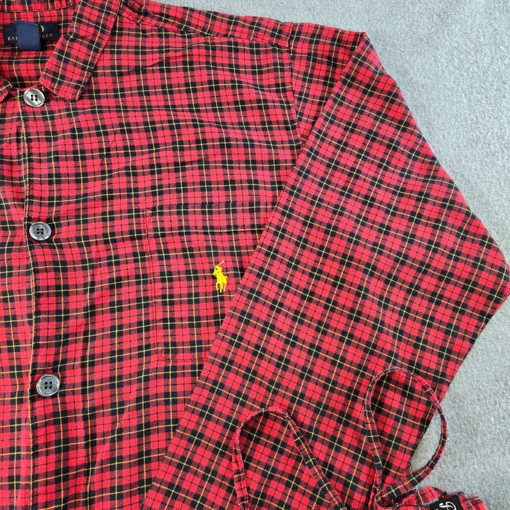 Polo Ralph Lauren Pajama Set Mens M Red Plaid Flannel 2 Piece Sleepwear - Picture 4 of 16